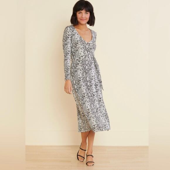 Good American White Black Gray Python Snake Jersey Knit Wrap Midi Dress 0 XS new - Picture 1 of 15